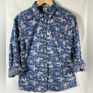Ashley Denim Floral Chambray Button Down Shirt Medium